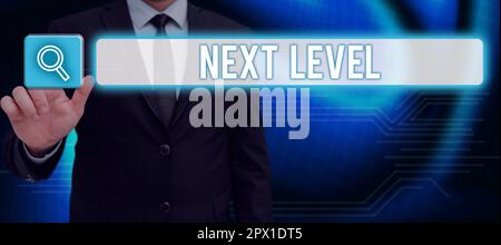 Texte d'écriture niveau suivant, mot pour avoir plus d'un étage et se référer à après le courant Banque D'Images