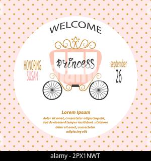 Douche de bébé fille. Carte d'invitation vectorielle avec chariot de princesse. Illustration de Vecteur