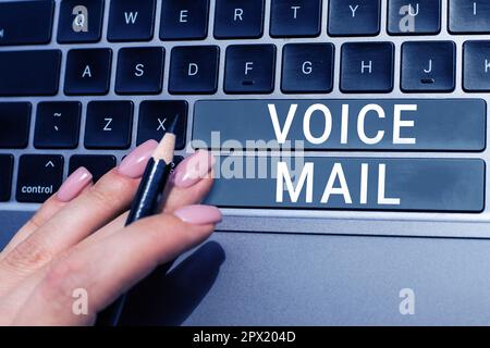 Affiche affichant la messagerie vocale, Word pour système électronique qui stocke les messages des appelants téléphoniques Banque D'Images