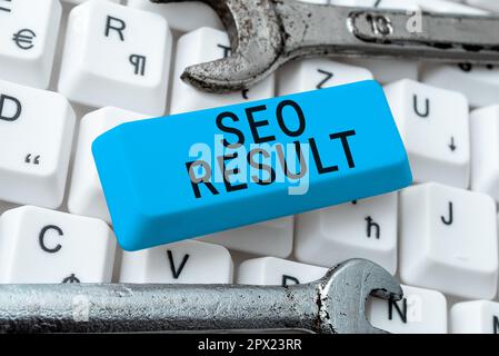 Légende de texte présentant le résultat Seo, Word pour la liste créée par les moteurs de recherche en réponse à une requête Banque D'Images