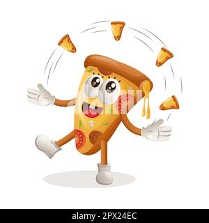 Une jolie pizza mascotte freestyle avec pizza. Idéal pour les magasins d'alimentation, les petites entreprises ou le commerce électronique, la marchandise et l'autocollant, la promotion des bannières, l'examen des aliments Illustration de Vecteur