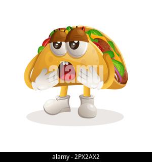 Adorable mascotte de tacos à expression lamée. Idéal pour les magasins d'alimentation, les petites entreprises ou le commerce électronique, les marchandises et les autocollants, la promotion des bannières, l'examen des aliments b Illustration de Vecteur