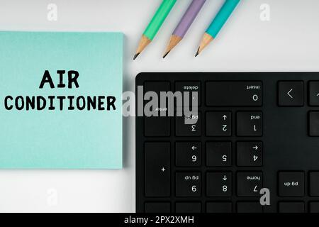 Panneau affichant le climatiseur, l'idée d'entreprise appareil pour laver l'air et contrôler son humidité et sa température Banque D'Images