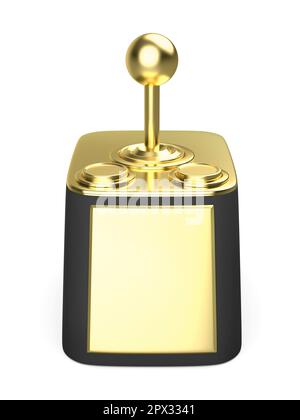Trophée doré de joystick d'ordinateur sur fond blanc, vue avant Banque D'Images