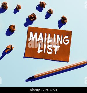 Affiche affichant la liste de diffusion, la liste de concept d'affaires des personnes qui s'abonnent à une distribution périodique de publipostage Banque D'Images