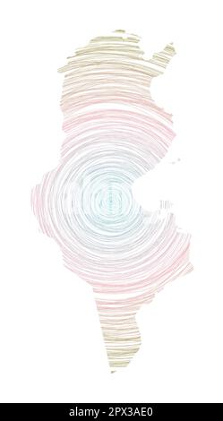 Carte de Tunisie remplie de cercles concentriques. Esquissez des cercles de style en forme de pays. Illustration vectorielle. Illustration de Vecteur