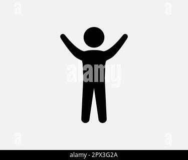 Happy Child Stick Figure Stickman Kid Male Boy Rise main Rejoice Hug Embrace bras icône Noir et blanc symbole Vector Illustration Clipart Illustration Illustration de Vecteur