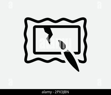 Restaurer la peinture de graphisme icône noire. Musée symbole de travail d'artefact restauratif. Réparer l'affiche d'art à cadre brisé. Illustration graphique vectorielle Clipart Crucut Illustration de Vecteur