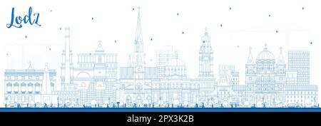 Outline Lodz Pologne City Skyline avec Blue Buildings. Illustration vectorielle. Lodz CityScape avec des monuments. Illustration de Vecteur