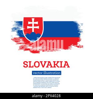 Drapeau slovaque avec coups de pinceau. Illustration vectorielle. Jour de l'indépendance. Illustration de Vecteur