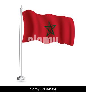 Drapeau marocain. Drapeau vague réaliste isolé du Maroc sur Flagpole. Illustration vectorielle. Illustration de Vecteur