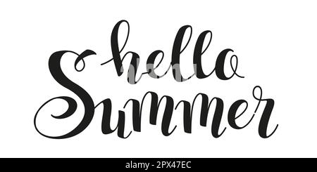 Message texte Bonjour été. Lettrage vectoriel dessiné à la main Illustration de Vecteur