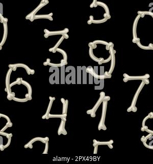 Numéros d'os, chiffres vectoriels. Numéros isolés de dessins animés sur fond noir Illustration de Vecteur