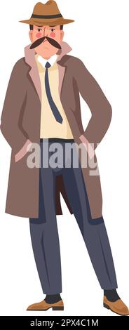 Couverture de détective, enquêteur privé en manteau Illustration de Vecteur