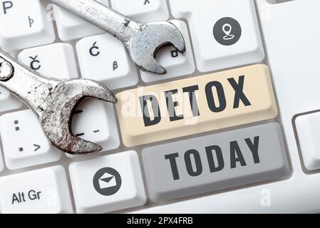 Affiche de texte montrant Detox, Business concept moment pour l'alimentation Nutrition santé traitement de toxicomanie nettoyer Banque D'Images