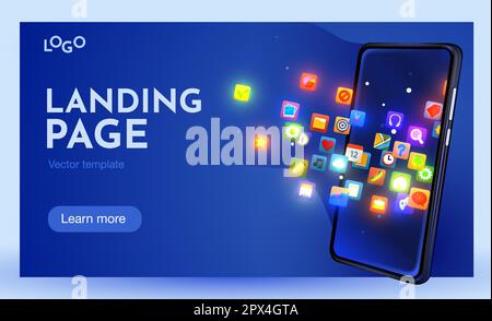 Smartphone avec de nombreuses icônes d'application. Concept de développement d'applications mobiles. Illustration vectorielle Illustration de Vecteur