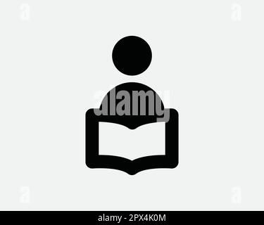 Lire le livre de lecture icône noire. Homme étudiant garçon personne étudiant Bibliothèque Collège École symbole. Illustration graphique vectorielle coupe en crêpe Clipart Illustration de Vecteur