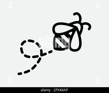 Icône de ligne pointillée Flying Bee. Symbole de trajectoire de vol à la mouche des insectes. Miel Honeybee Buzz route Journey Sign Black Vector Graphic Illustration Clipart Cricut Illustration de Vecteur