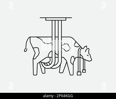 Icône linéaire de la ligne de vache laitière. Cruauté envers les animaux abus bovins de ferme lait traite Agriculture Industrie du boeuf symbole Vector Illustration graphique Clipart Illustration de Vecteur