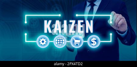 Légende du texte présentant Kaizen, Word pour une philosophie d'entreprise japonaise d'amélioration des pratiques de travail Banque D'Images