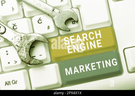 Légende de texte présentant Search Engine Marketing, Aperçu des affaires en ligne optimisation numérique et classement des sites Web Banque D'Images