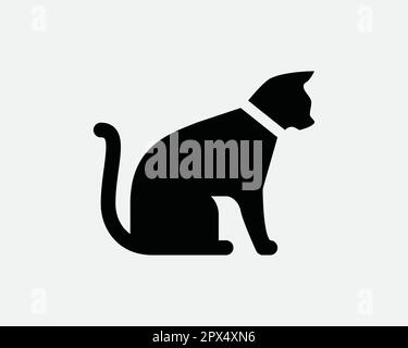 Icône Silhouette Cat. Chaton félin PET corps entier profil latéral assis personnage symbole queue forme de Colar signe Vector graphique Clipart Cricut Crucut Illustration de Vecteur