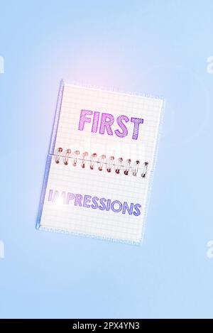 Légende conceptuelle premières impressions, Mot écrit sur ce que la personne pense de vous quand elle vous rencontre pour la première fois Banque D'Images