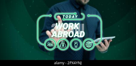 Rédaction affichage de texte travail à l'étranger, approche d'entreprise immergé dans un environnement de travail étranger travail outre-mer non local Banque D'Images