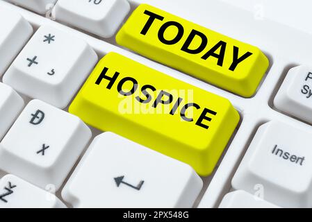 Rédaction affichant le texte Hospice, Business Overview met l'accent sur la palliation de la douleur d'un patient en phase terminale Banque D'Images