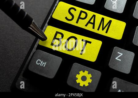 Texte d'écriture Spam Bot, Word écrit sur un programme autonome sur l'Internet qui envoie le spam aux utilisateurs Banque D'Images