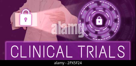 Affiche présentant des essais cliniques, vitrine d'affaires enquête de recherche sur de nouveaux traitements pour les gens Banque D'Images