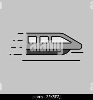 Icône de vecteur de niveaux de gris du train moderne de vitesse monorail. Symbole graphique pour la conception, le logo, l'application, l'interface utilisateur du site Web et des applications de voyage et de tourisme Banque D'Images