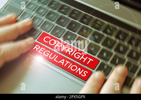 Affiche de texte montrant le Règlement sur le droit d'auteur, photo conceptuelle corps de loi qui régit les œuvres originales de la paternité Banque D'Images