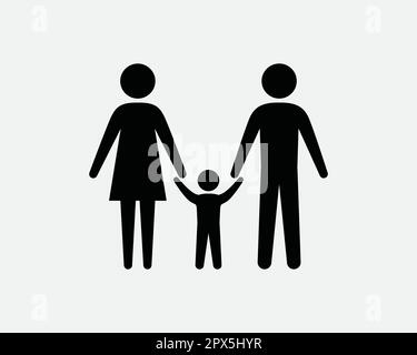 Famille Père mère fils main main bâton Figure Stickman personnes personne humaine icône Noir et blanc symbole Illustration vectorielle Clipart Illustration Illustration de Vecteur