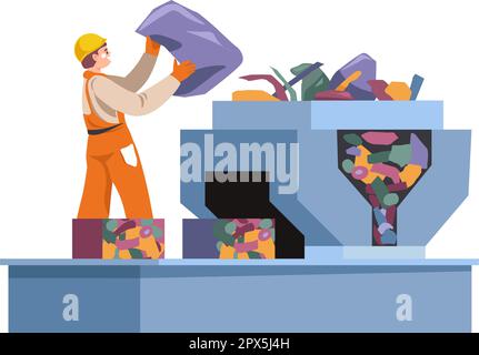 Processus de recyclage et tri des déchets en usine Illustration de Vecteur