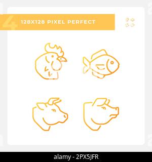 Produits de viande et de poisson pixel Perfect gradient linéaire vecteur icônes ensemble Illustration de Vecteur