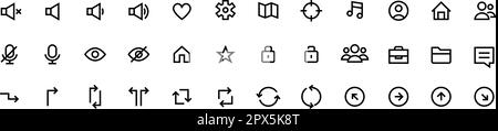 Icônes d'interface utilisateur minimalistes simples. Son, flèches, utilisateur, etc Symboles de ligne de navigation du site Web. Pixel parfait, contour modifiable Illustration de Vecteur
