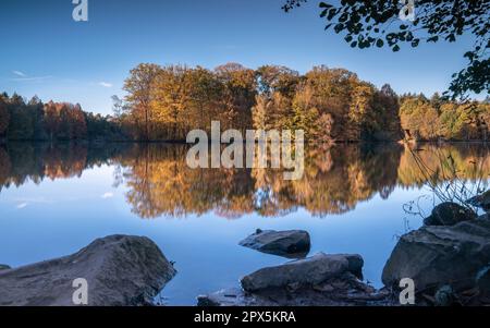Image panoramique du magnifique et idyllique lac de Bensberg, Bergisch Gladbach, Allemagne Banque D'Images