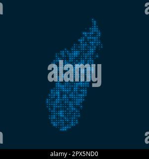 Carte lumineuse à pois de Madagascar. Forme du pays avec des ampoules bleues brillantes. Illustration vectorielle. Illustration de Vecteur