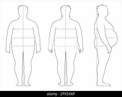 Figurine homme gras. Avant, arrière, latéral. Illustration de Vecteur