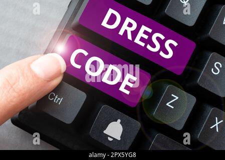 Affiche affichant le code vestimentaire, approche commerciale une façon acceptée de s'habiller pour une occasion ou un groupe particulier Banque D'Images