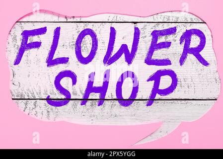 Légende du texte présentant Flower Shop, Business concept où les fleurs coupées sont vendues avec des décorations pour cadeaux Banque D'Images