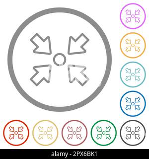 Centrage du contour de l'objet icônes de couleur plate dans des contours ronds sur fond blanc Illustration de Vecteur