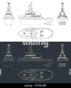 Illustration vectorielle stylisée de plans de bateau à remorqueurs Illustration de Vecteur