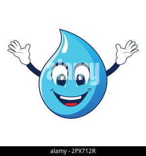 Mascotte goutte d'eau au visage souriant. Illustration vectorielle isolée sur fond blanc Illustration de Vecteur