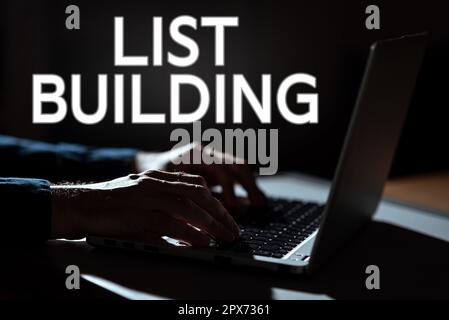 Signe d'écriture à la main création de liste, mot pour la base de données des personnes que vous pouvez contacter avec votre message de marketing Banque D'Images