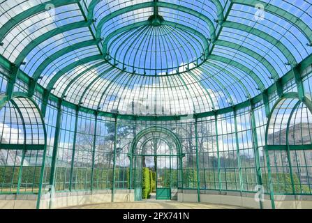 Vue intérieure de l'architecture des serres royales de Laeken - Château royal de Laeken - Bruxelles, Belgique Banque D'Images