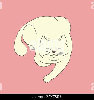 Le chat heureux se trouve avec sa patte tendue vers l'avant. Drôle de chat habitudes art. Art vectoriel simple Illustration de Vecteur