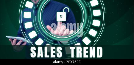 Rédaction affichant le texte tendance des ventes, Word pour les données composites des ventes et de l'emploi annuels d'une entreprise Banque D'Images