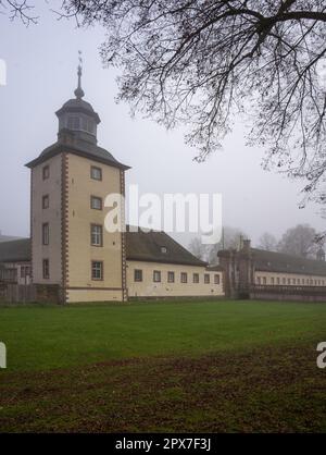 Abbaye bénédictine Corvey près de la ville allemande appelée Hoexter en hiver Banque D'Images